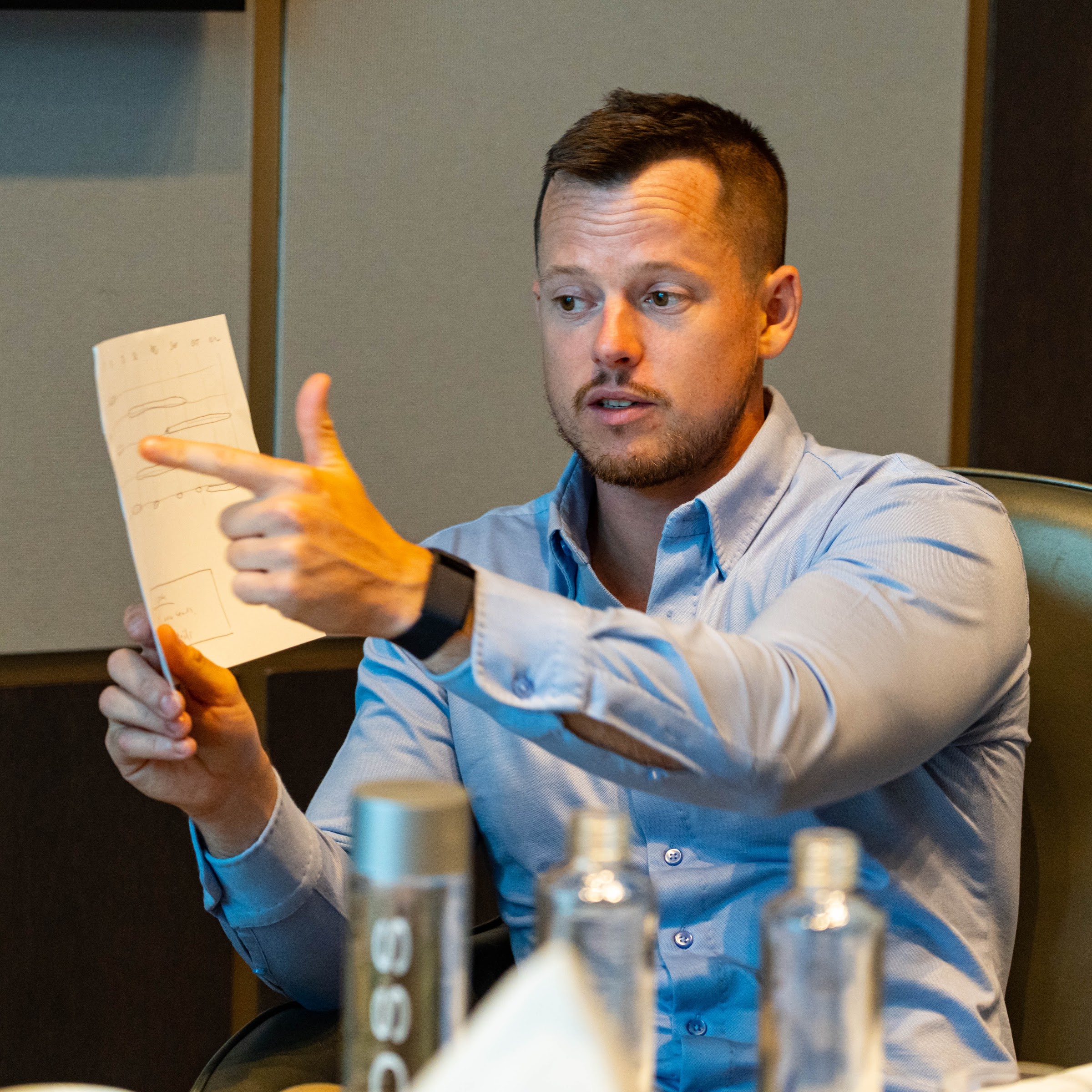 Sebastian Bates explains a growth plan to his leadership team
